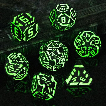 Metal DND Sci-fi Dice Set 7PCS Luminous Green Stripe Polyhedral Dice - Image 3