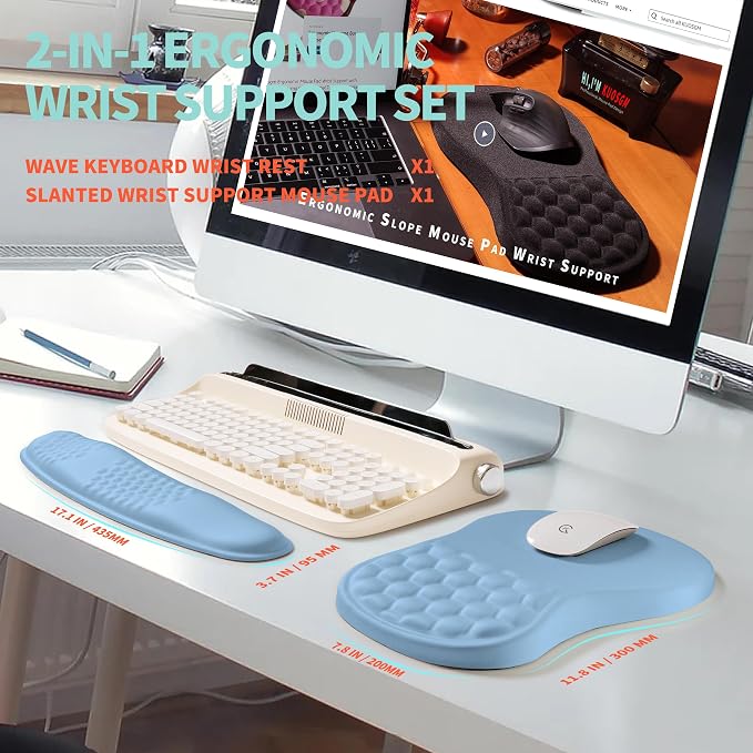 2-in-1 Ergonomic Set, Wave Rise Keyboard Wrist Rest and Massage Bulge Slope - Image 5