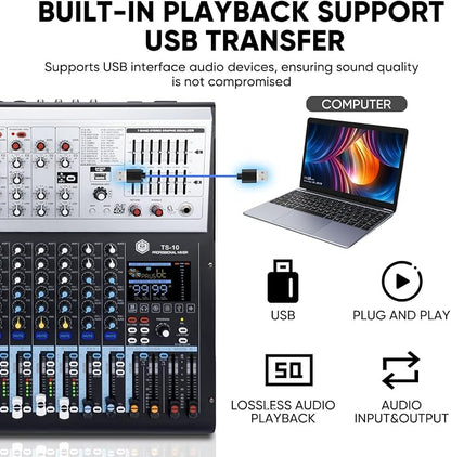 W IN-MIX Professional DJ Audio Mixer, 10 Channel - Image 5