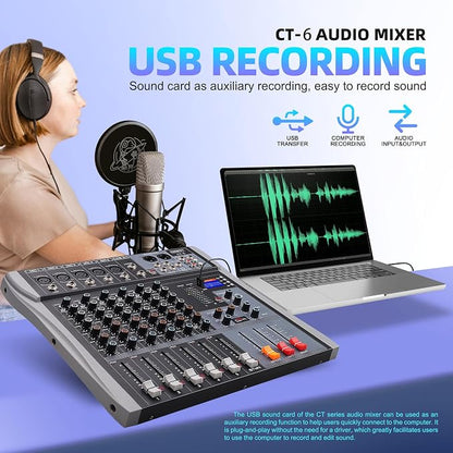 Professional Audio Mixer Sound Board 6 Channel Audio Desk System Interface - Image 8