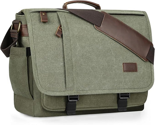 ESTARER Men's Messenger Bag 17.3 Inch, Water-resistant Canvas Laptop Bag by ESTARER