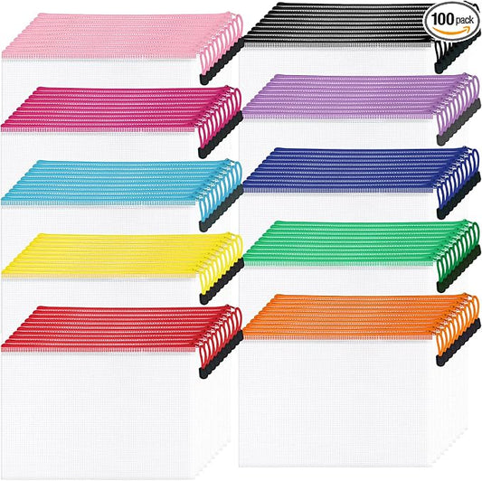 100Pack Mesh Zipper Pouch Bags, Waterproof A4 Letter Size Document Zipper by AUBECO