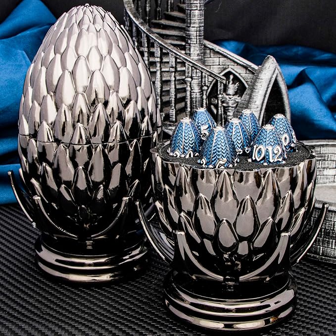 ARUOHHA DND Metal Dice Black Blue Dragons Egg Dice - Image 3