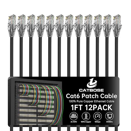 1 Foot Cat6 Patch Cables, Solid Pure Copper Patch Cord, Cat 6 Ethernet Cable by CatBose