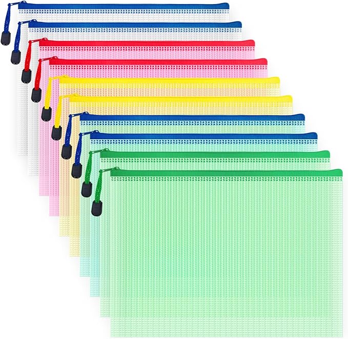 AUSTARK 10 Pcs Zipper File Bags, Waterproof Plastic Mesh Pouch by AUSTARK