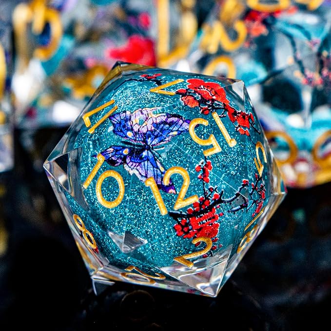 Butterfly DND Dice Blue Liquid Core Dice Set by ORIFANTOU