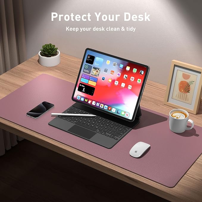 Aothia Leather Office Desk Mouse Pad Protector, Non-Slip PU Leather Laptop Desk - Image 3