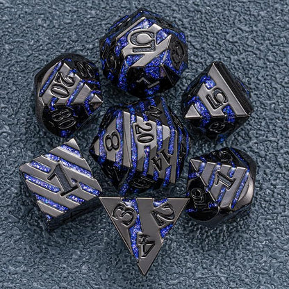 Anitque Metal Dice D&D, Metal Glitter Stripe Dice 7pcs Set - Image 5