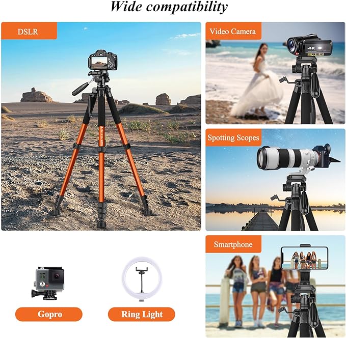 Victiv Tripod 74-Camera-Tripod for Cell Phone, Aluminum Professional Heavy Duty - Image 5