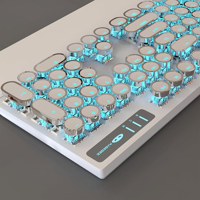 MageGee Typewriter Mechanical Gaming Keyboard, Retro Punk White Round Keycaps - Image 6
