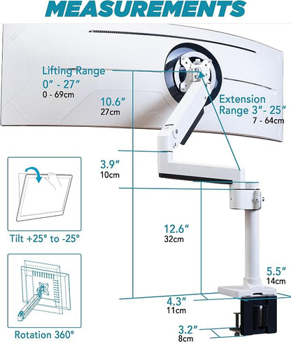 Heavy Duty Monitor Arm for Ultrawide Monitors up to 57" and 44 lbs, Single Desk - Image 7