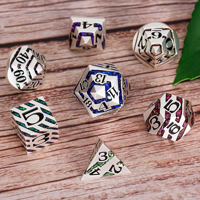 Metallic Stripes Dice with Gift Case, D&D Metal Polyhedral Dice Sets - Image 2