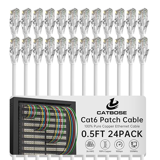 0.5 Foot Cat6 Patch Cables, Solid Pure Copper Patch Cord, Cat 6 Ethernet Cable by CatBose