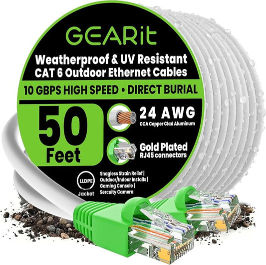 GEARit Cat6 Outdoor Ethernet Cable CCA Copper Clad, Waterproof, Direct Burial by GEARit