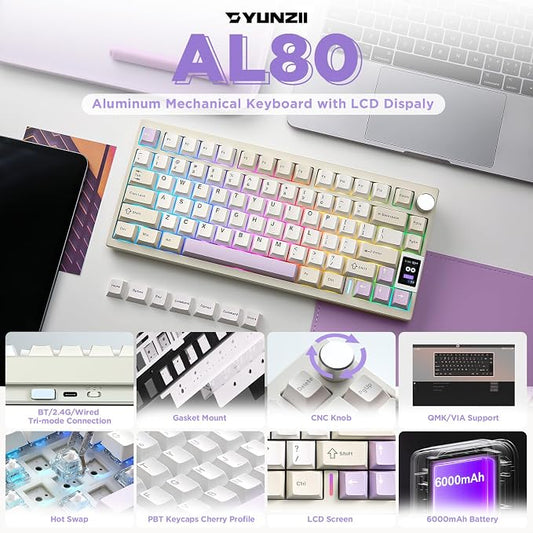 YUNZII AL80 Wireless Mechanical Keyboard, Full Aluminum CNC, Smart LCD Display - Image 2