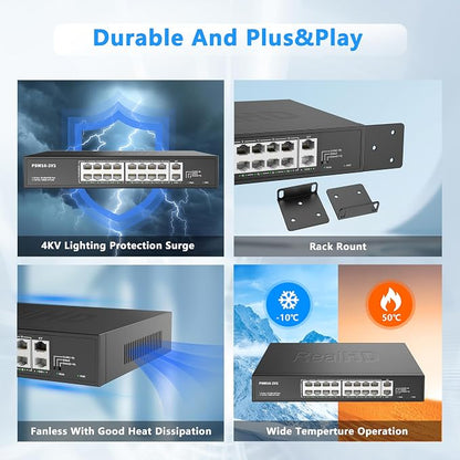 Real HD 16 Port PoE Switch, High Power 300W, 16 PoE+ 100Mbps Ports - Image 4
