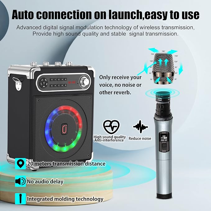 Bluetooth Speaker with Two Wireless Microphones, Outdoor Speaker with - Image 3