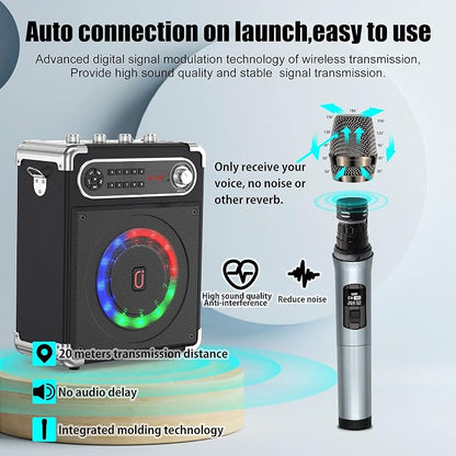 Bluetooth Speaker with Two Wireless Microphones, Outdoor Speaker with - Image 3