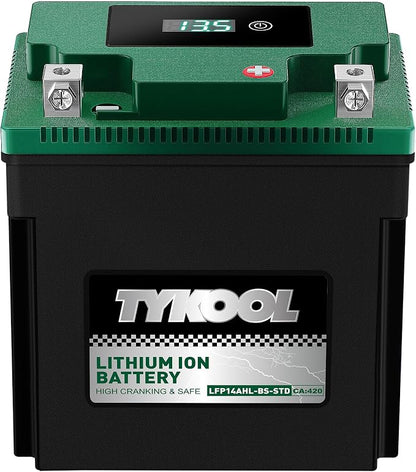 TYKOOL YTX14AHL-BS-STD LiFePO4 Lithium Motorcycle Battery, 12.8V 7Ah, Digital by TYKOOL