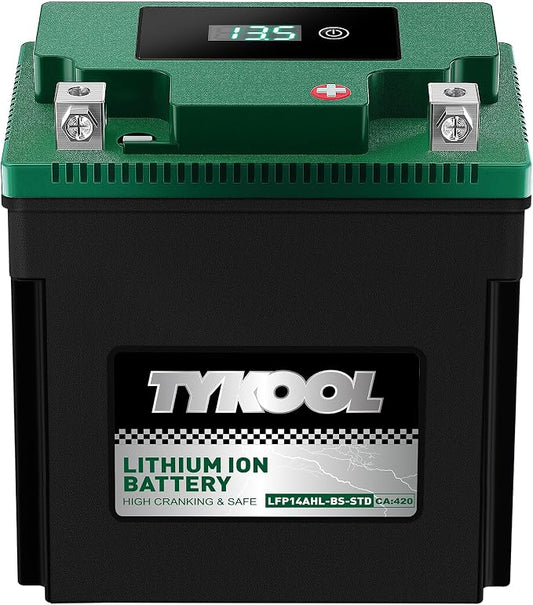 TYKOOL YTX14AHL-BS-STD LiFePO4 Lithium Motorcycle Battery, 12.8V 7Ah, Digital by TYKOOL