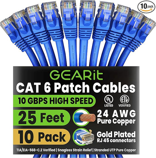 GEARit Cat 6 Ethernet Patch Cable 25 ft Blue by GEARit