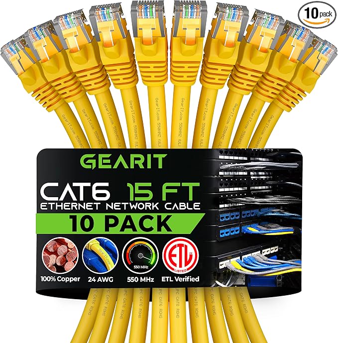 GearIT Cat 6 Ethernet Cable Cat6 Network Patch, Snagless Cord, Internet by GEARit