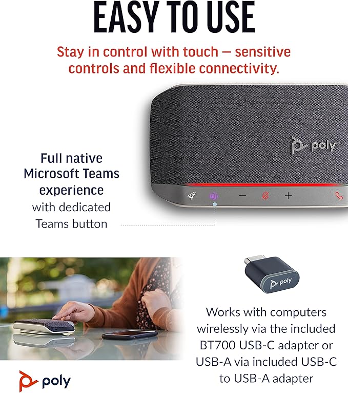 Poly Sync 20+ Personal Portable Bluetooth Speakerphone – Noise/Echo Reduction – - Image 5