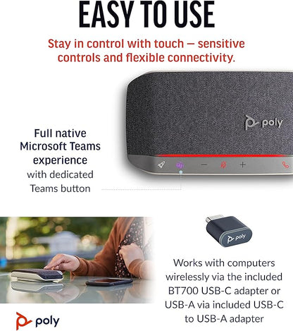 Poly Sync 20+ Personal Portable Bluetooth Speakerphone – Noise/Echo Reduction – - Image 5