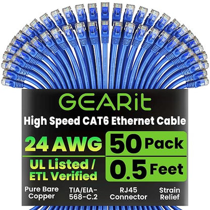 GEARit Cat 6 Ethernet Patch Cable 0.5 ft Blue by GEARit