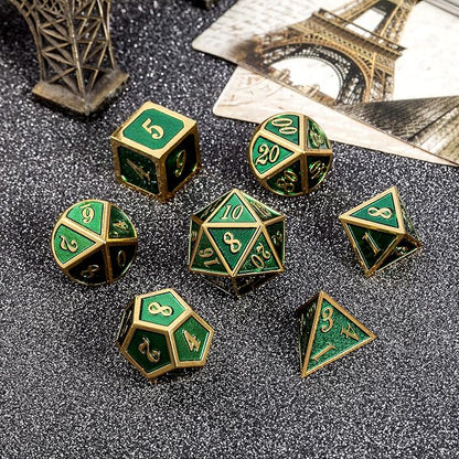 Metal Dice Set D&D, DNDND 7 Die Green DND Dice - Image 5