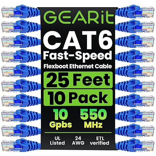 GEARit Cat 6 Ethernet Patch Cable 25 ft Blue by GEARit