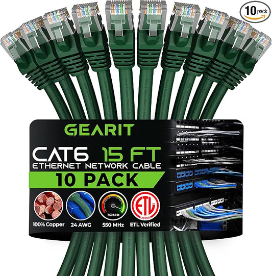 GearIT Cat 6 Ethernet Cable Cat6 Network Patch, Snagless Cord, Internet by GEARit