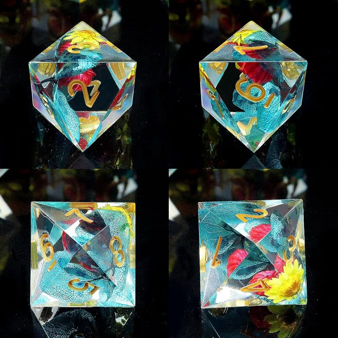 Haxtec Flower Sharp Edge Dice Resin DND Dice Set 7PCS Yellow Blue Red - Image 6