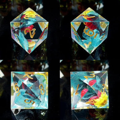 Haxtec Flower Sharp Edge Dice Resin DND Dice Set 7PCS Yellow Blue Red - Image 6