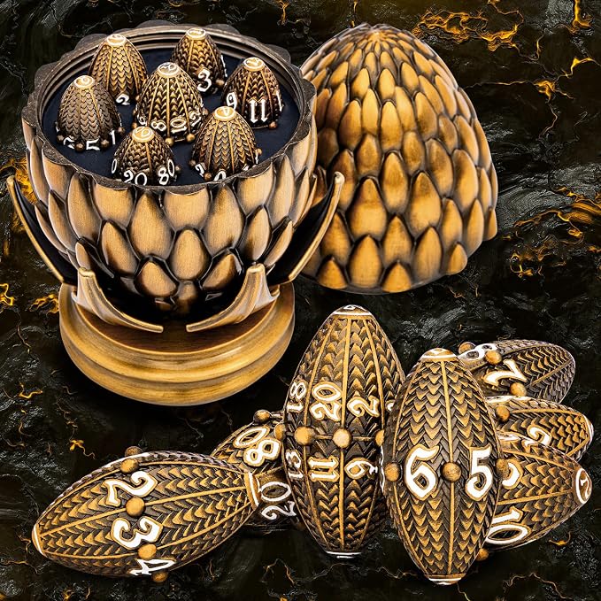 ARUOHHA DND Metal Dice Antique Gold Dragon Egg Dice by ARUOHHA