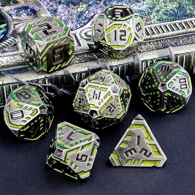 Metal DND Sci-fi Dice Set 7PCS Stripe Polyhedral Dice - Image 6