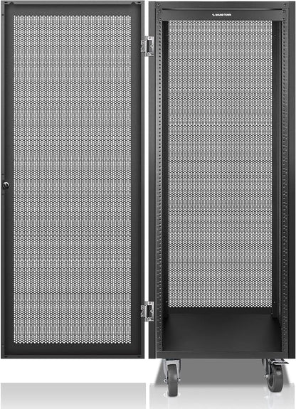 Sound Town 30U Universal Steel Rack, w/Mesh Doors, Locking Casters, Vented Side by SOUNDTOWN