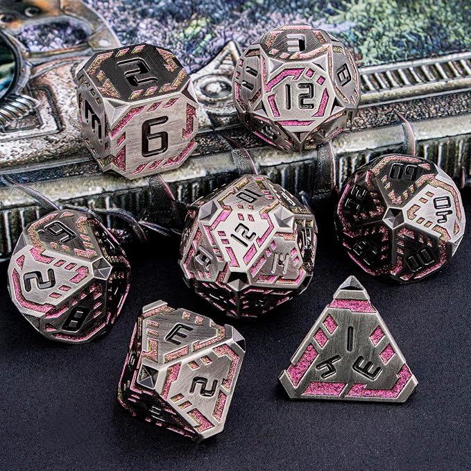 Metal DND Sci-fi Dice Set 7PCS Stripe Polyhedral Dice - Image 6