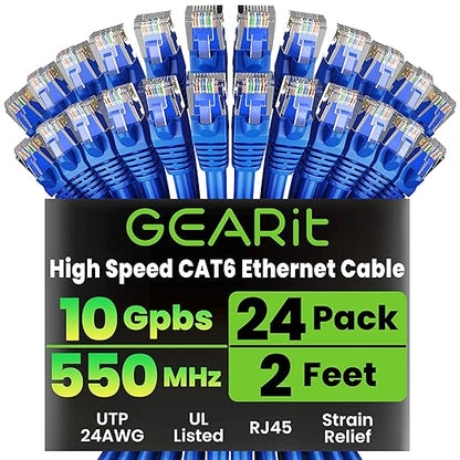 GEARit Cat 6 Ethernet Patch Cable 2 ft Blue, Cat 6 High Speed 24AWG 10Gbps RJ45 by GEARit
