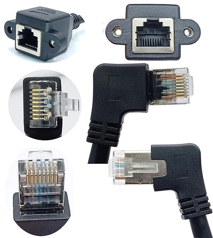 90 Degree Cat 6 Ethernet Cable Left Bend Angle RJ45 Male to Female Shielded - Image 2