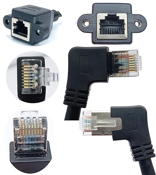 90 Degree Cat 6 Ethernet Cable Left Bend Angle RJ45 Male to Female Shielded - Image 2