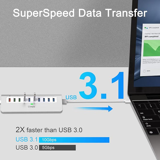 Powered USB Hub 10Gbps, 10 Port USB 3.1 Gen 2 Hub - Image 2