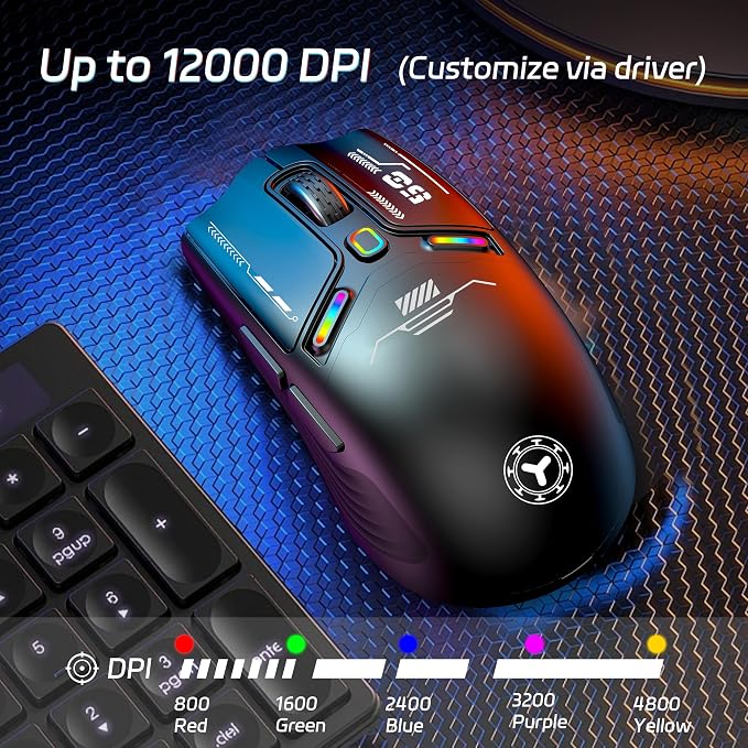 TENMOS M530 Wireless Gaming Mouse, 2.4G/Bluetooth/USB C Wired Rechargeable Mouse - Image 2