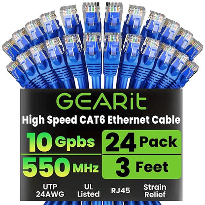 GEARit Cat 6 Ethernet Patch Cable 3 ft Blue, Cat 6 High Speed 24AWG 10Gbps RJ45 by GEARit