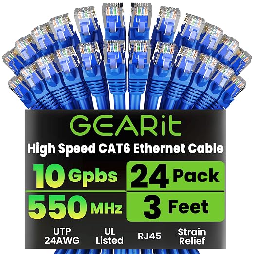 GEARit Cat 6 Ethernet Patch Cable 3 ft Blue, Cat 6 High Speed 24AWG 10Gbps RJ45 by GEARit