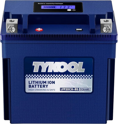 TYKOOL YTX20CH-BS Lithium LiFePO4 Motorcycle Battery, 12V 8Ah, Built in BMS by TYKOOL