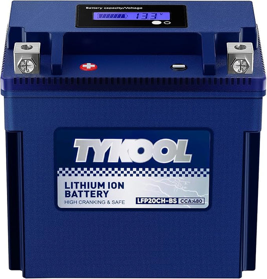 TYKOOL YTX20CH-BS Lithium LiFePO4 Motorcycle Battery, 12V 8Ah, Built in BMS by TYKOOL