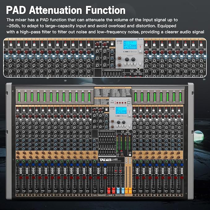 Professional Audio Mixer, 24 Channel Sound Board Mixing Console, Dual DSP Reverb - Image 6
