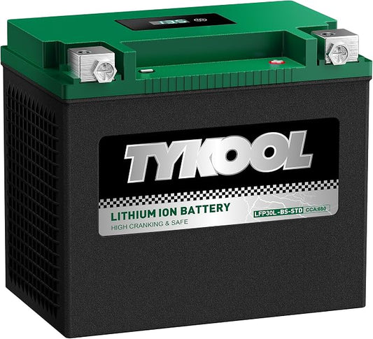 TYKOOL YIX30L-BS-STD, Lithium LiFePO4 Motorcycle Battery 12v, Digital Readout - Image 2