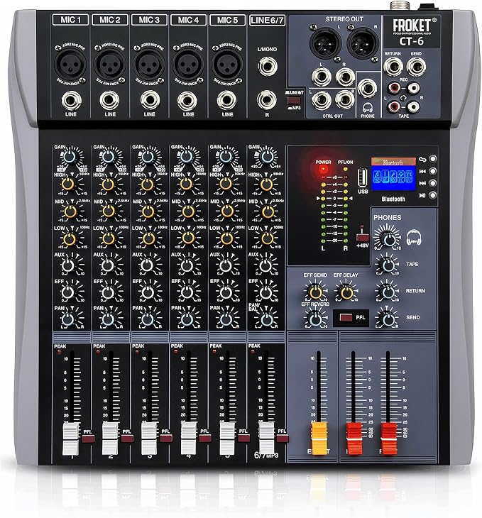 Professional Audio Mixer Sound Board 6 Channel Audio Desk System Interface by Froket